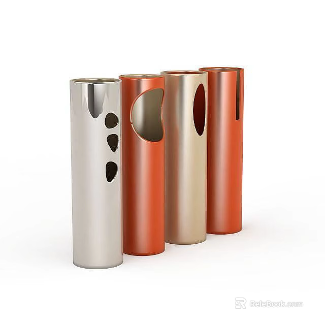 Cylindrical Lockers In Silver Orange Gold Red With Unique Cutout Shapes And Modern Style 3d model 