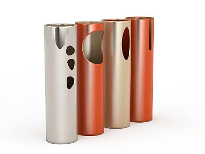Cylindrical Lockers In Silver Orange Gold Red With Unique Cutout Shapes And Modern Style 3d model