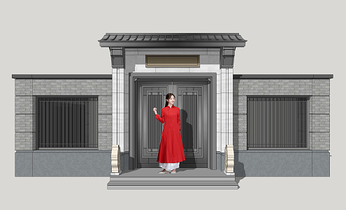 New Chinese Style Door Entrance Door 3d model