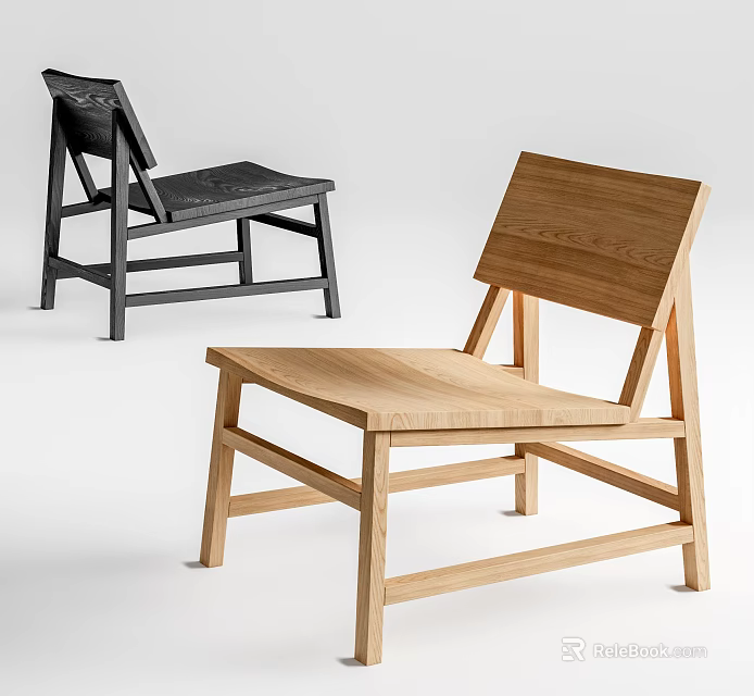 Contemporary Leisure Chair With Light Wooden Frame And Dark Upholstered Seat Design 3d model 
