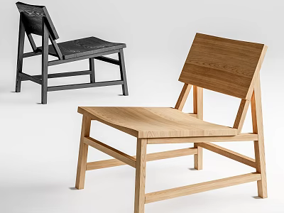 Contemporary Leisure Chair With Light Wooden Frame And Dark Upholstered Seat Design 3d model