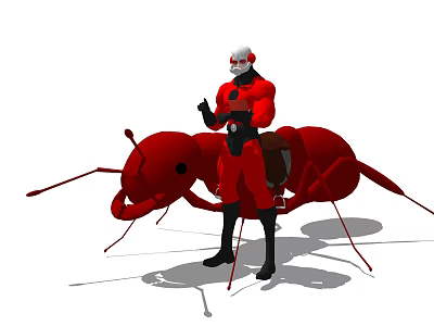 Game Movie Character in Red Costume With White Mask Standing Beside Giant Red Ant 3d model