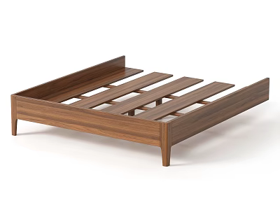 Modern Wooden Bed Frame With Slat Support And Walnut Finish Design 3d model