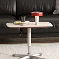 Modern Light Side Table With Red Lamp Black Mug And Magazine By Black Leather Sofa
