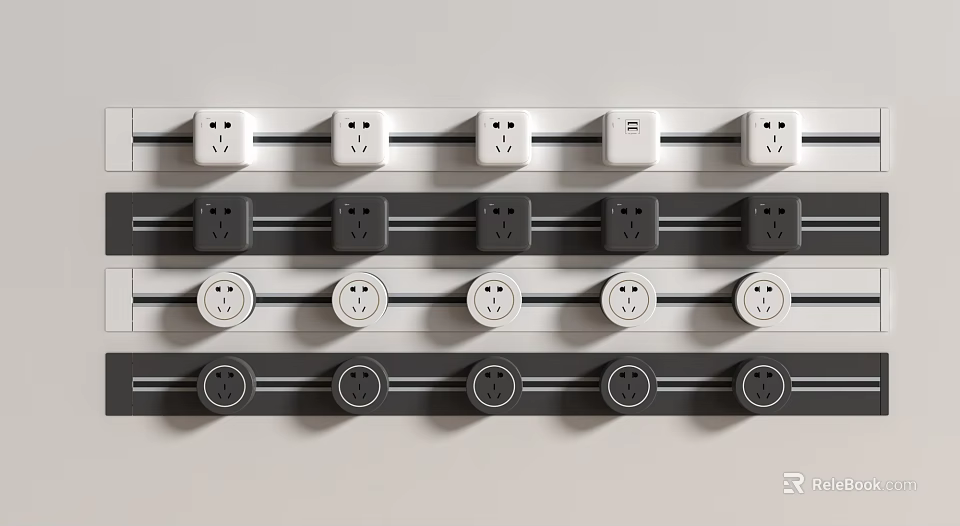 Multiple Home Switch and Socket Panels in White and Black Sleek Design 3d model 