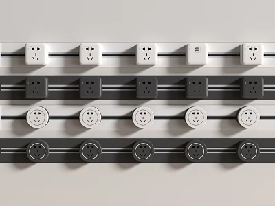 Multiple Home Switch and Socket Panels in White and Black Sleek Design 3d model