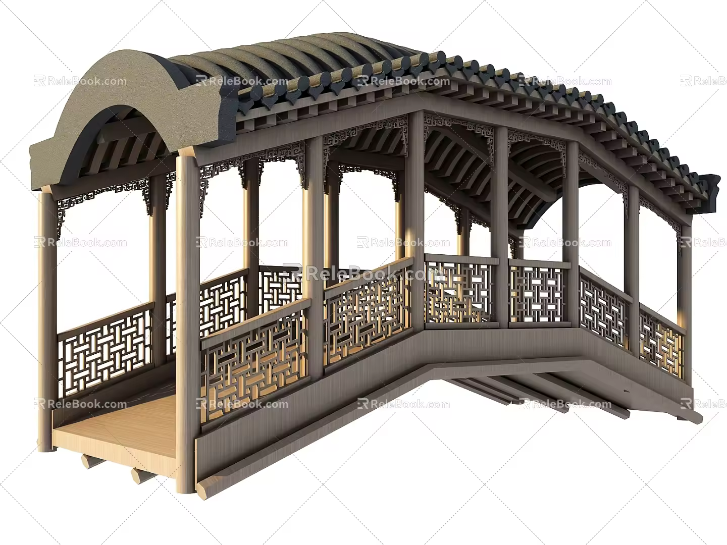Ancient Bridge Wooden Bridge Corridor Channel Landscape Bridge Landscape Bridge 3d model