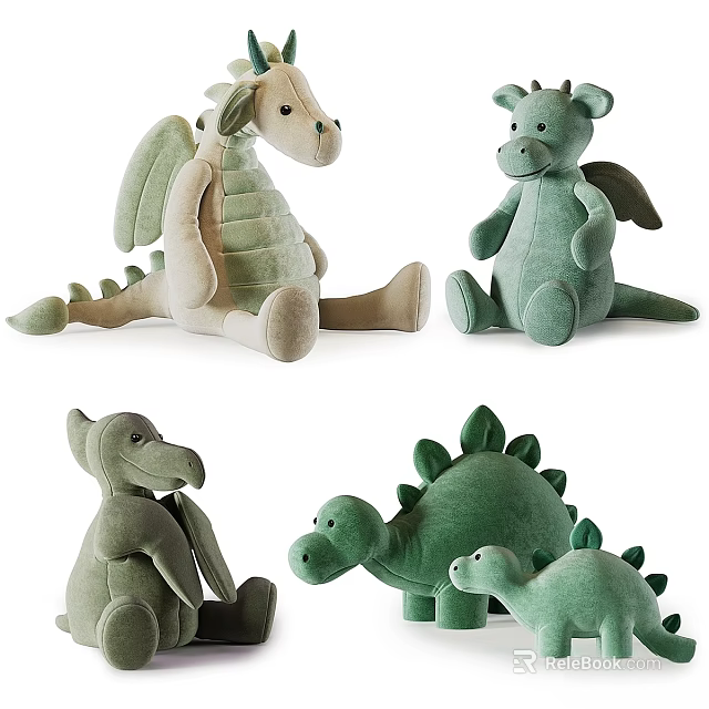 Plush Dinosaur Toys Green And Beige With Wings Sitting Various Designs 3d model 