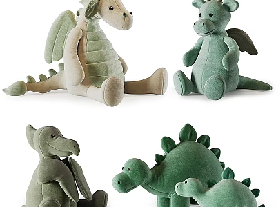 Plush Dinosaur Toys Green And Beige With Wings Sitting Various Designs 3d model
