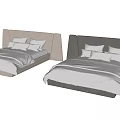 Modern Double Bed Design With Light And Dark Headboards And White Bedding 3d model