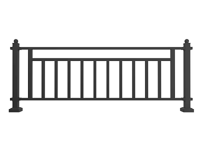 Black Metal Fence With Vertical Bars And Top Rail Structure Design 3d model