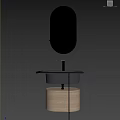 Contemporary Washbasin Design With Gray Basin Wooden Base And Metal Frame Interior