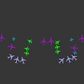 Multiple Passenger Planes Flying In Formation Against Dark Sky Background