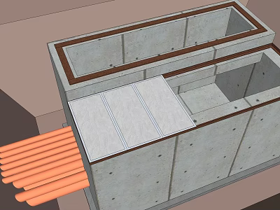 Road Infrastructure Concrete Drainage Structure With Multiple Pipes And Urban Facility Components 3d model