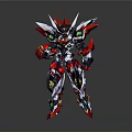 Futuristic Mechanical Character And Robotic Creature With Red Silver Armor And Detailed Design