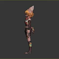 Vibrant Game Cinematic Character with Fox Ears Orange Hair Red Brown Outfit Holding Weapon