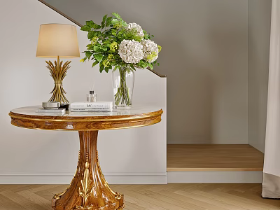 Elegant Foyer Hallway With Ornate Console Table Floral Arrangement And Lamp 3d model