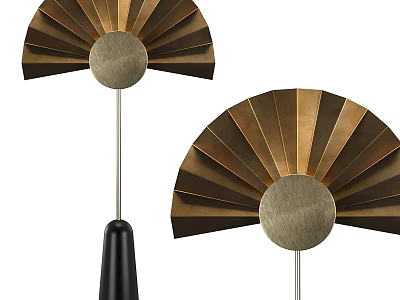Modern Fan Shaped Floor Lamp With Golden Brown Blades And Circular Base 3d model
