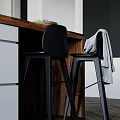 Modern Kitchen Interior Design With White Cabinets Wooden Island Countertop Black Chair And Pendant Lights