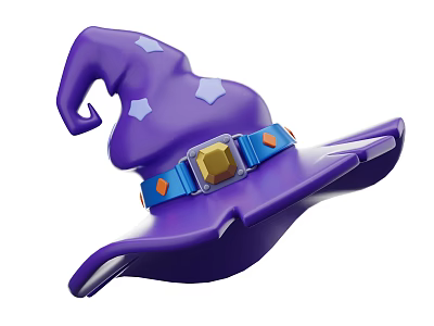 Purple Wizard Hat With Star Patterns Blue Belt Golden Buckle And Orange Accents 3d model