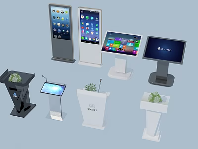 Public Facilities With Interactive Digital Information Kiosks Touchscreen Displays And Potted Plants 3d model
