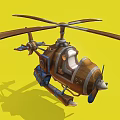 Retro Wooden Helicopter With Propellers Cockpit And Detailed Design On Yellow Background