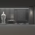 Traditional Chinese Cultural Exhibition Hall With Scholar Statue Landscape Painting And Calligraphy