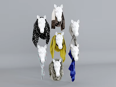 Decorative Horse Head Models Adorned With Colorful Scarves In Various Patterns 3d model