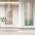 Abstract Paintings With Vertical Lighting Hanging In Modern Interior With Green Plant 3d model