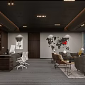 Stylish Office Interior Featuring Desk Dark Ceiling Bookshelves White Chairs World Map Decor And Sofa