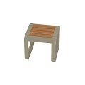 Modern Slatted Wooden Seat Stool With Light Beige Metal Frame Design