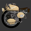Vintage Motorcycle With Wooden Body Brown Leather Seat And Round Headlight