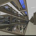 Shopping Mall Elevator Aisle With Glass Skylight Multiple Floors Escalators and Greenery