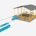 Fun Amusement Cable Car Rides With Covered Platform And Blue Track Cars