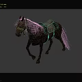 Realistic Brown Horse With Leather Saddle Walking On Gray Background 3d model