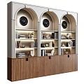 Arched Bookshelf With White Frame Wooden Base LED Lighting Books And Decorative Items