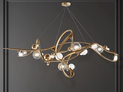 Elegant Gold Curved Chandelier With Spherical Bulbs Modern Interior Design 3d model