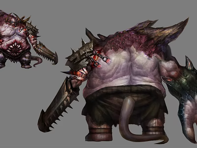 Game Movie Monster Character With Bulky Mutant Flesh Sharp Horns Spiked Claws And Demon Tail 3d model