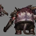 Game Movie Monster Character With Bulky Mutant Flesh Sharp Horns Spiked Claws And Demon Tail 3d model