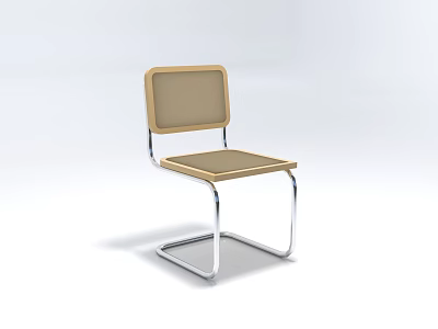 Modern Beige Leisure Chair With Curved Metal Frame And Comfortable Fabric Seat 3d model