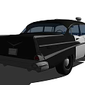Vintage Black And White Police Car With Red Emergency Lights On Roof
