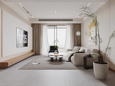 Modern Living Room Interior With TV Sofa Coffee Table And Plants 3d model