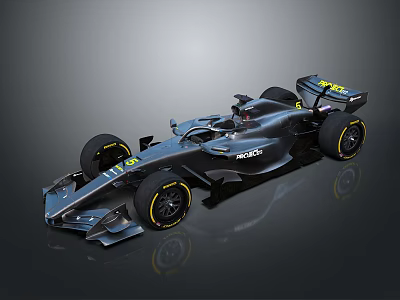 Black Formula Race Car With Sleek Aerodynamic Body And Yellow Tires 3d model