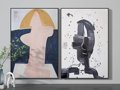 Two Abstract Paintings With Colorful Shapes For Modern Home Interior Decoration 3d model