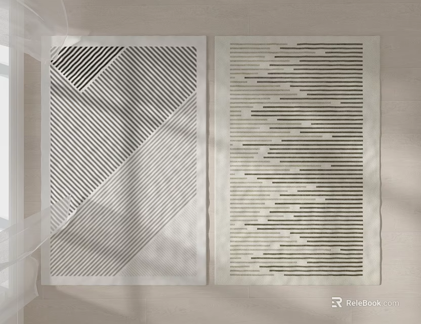 Two Square Rugs With Geometric Diagonal And Horizontal Striped Patterns For Modern Interior Decor 3d model 