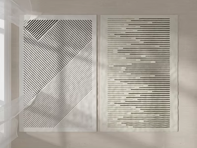 Two Square Rugs With Geometric Diagonal And Horizontal Striped Patterns For Modern Interior Decor 3d model