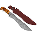 Traditional Handmade Weapon Knife With Engraved Blade Wooden Handle And Red Sheath