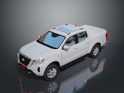 White Nissan Pickup Truck With Sunroof And Side View Design 3d model