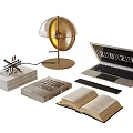 Desk Ornaments Combination Desk Ornaments Laptop Lamp Books 3d model