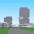 Modern Office Building Complex With Green Spaces Waterfront And Road Network 3d model